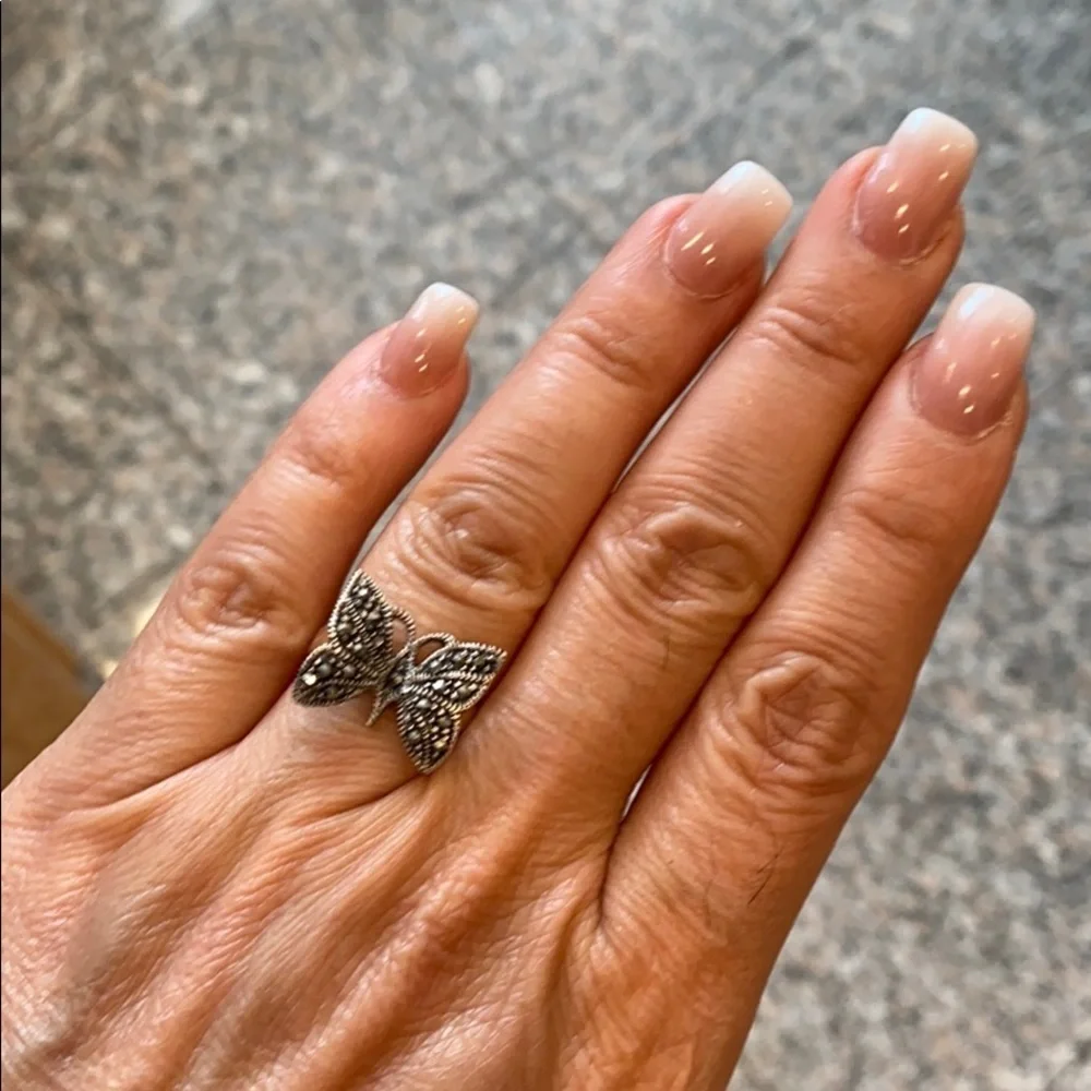 New Black Oxidized Butterfly Ring CZ Ring size 6